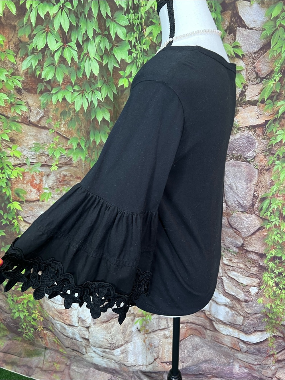 SEE BY CHLOE Black Jersey Knit Luxury Minimalist Bell Sleeve Crewneck, S - Picture 6 of 13